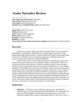 Game Narrative Review