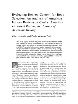 Evaluating Review Content for Book Selection: an Analysis of American History Reviews in Choice, American Historical Review, and Journal of American History