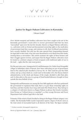 Justice for Bagair Hukum Cultivators in Karnataka Vikram Gopal*