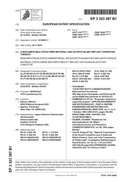 A Biocompatible Copolymer Material and an Ophthalmic