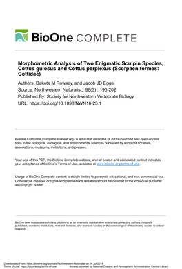 Morphometric Analysis of Two Enigmatic Sculpin Species, Cottus