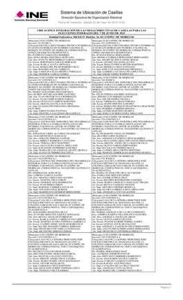 Sistema De Ubicación De Casillas Dirección Ejecutiva De Organización Electoral Fecha De Impresión: Sábado 23 De Mayo De 2015 14:02