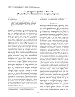 The Phylogenetic Position of Postia S.L. (Polyporales, Basidiomycota) from Patagonia, Argentina