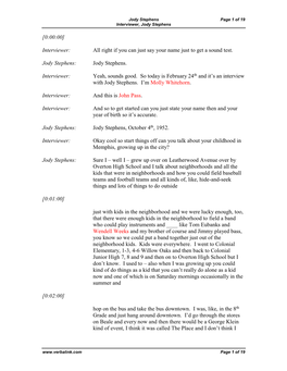 Jody Stephens Page 1 of 19 Interviewer, Jody Stephens