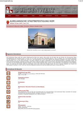 AURELIANISCHE STADTBEFESTIGUNG ROM Weltweit | Europa | Italien | Lazio | Rom