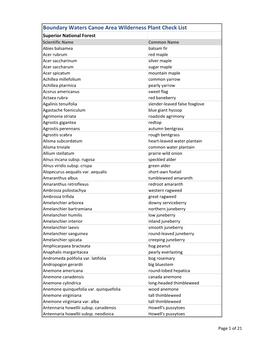 Boundary Waters Canoe Area Wilderness Plant Check List, Superior National Forest