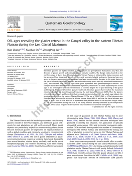 OSL Ages Revealing the Glacier Retreat in the Dangzi Valley in the Eastern Tibetan Plateau During the Last Glacial Maximum