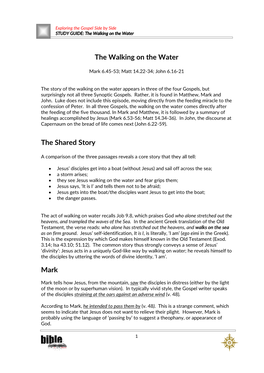 Study Guide – the Walking on Water