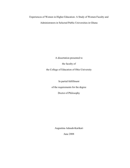 A Study of Women Faculty and Administrators in Selected Public