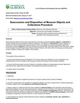 Deaccession and Disposition of Museum Objects and Collections Procedure