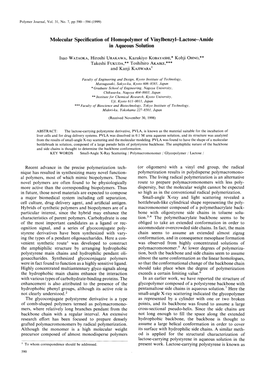 Molecular Specification of Homopolymer of Vinylbenzyl-Lactose-Amide in Aqueous Solution