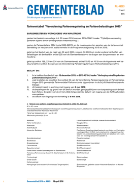 Tarieventabel “Verordening Parkeerregulering En Parkeerbelastingen 2015”