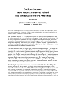 How Project Censored Joined the Whitewash of Serb Atrocities