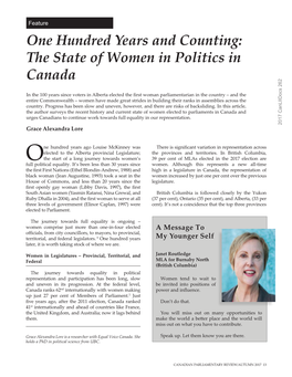 One Hundred Years and Counting: the State of Women in Politics in Canada