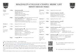 Magdalen College Chapel Music List Trinity Term 2021 Week 8