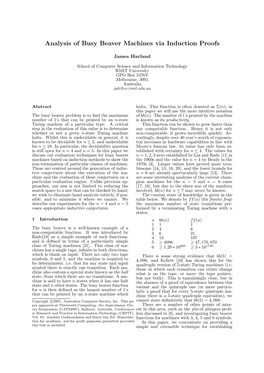 Analysis of Busy Beaver Machines Via Induction Proofs