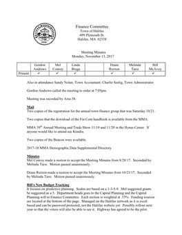 Finance Committee Meeting Minutes