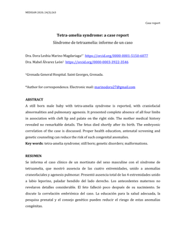 Tetra-Amelia Syndrome: a Case Report Síndrome De Tetraamelia: Informe De Un Caso