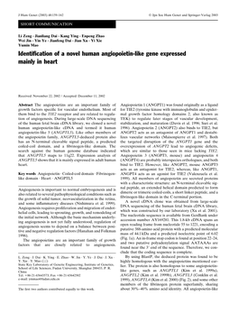 Identification of a Novel Human Angiopoietin-Like Gene Expressed