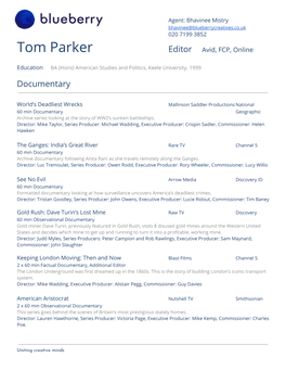 Tom Parker Editor Avid, FCP, Online