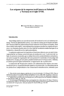 Los Origenes De La Empresa Textil Lanera En Sabadell Y Terrassa En El Siglo XVIII