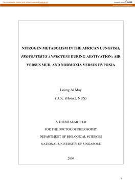 Nitrogen Metabolism in the African Lungfish