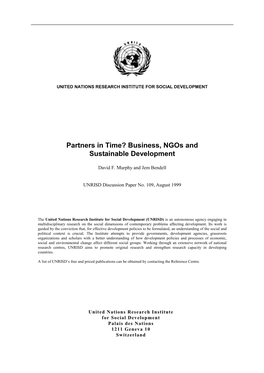 Partners in Time? Business, Ngos and Sustainable Development