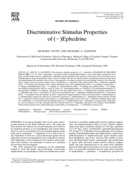 Discriminative Stimulus Properties of ( )Ephedrine