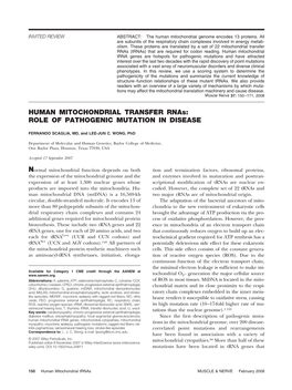 HUMAN MITOCHONDRIAL TRANSFER Rnas: ROLE of PATHOGENIC MUTATION in DISEASE