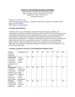 1 GSLIS 731: the Development of Books and Printing Graduate