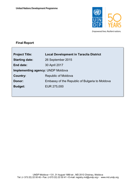 Final Report Project Title: Local Development in Taraclia District