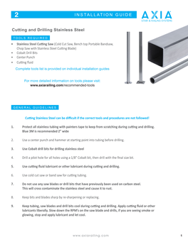 Cutting and Drilling Stainless Steel INSTALLATION GUIDE