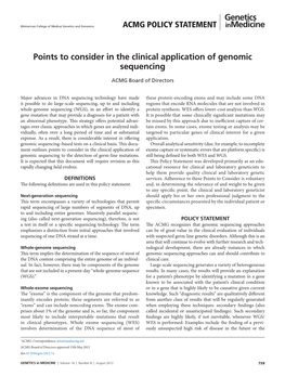 Points to Consider in the Clinical Application of Genomic Sequencing