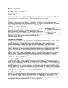 Idiopathic Environmental Intolerances 1999