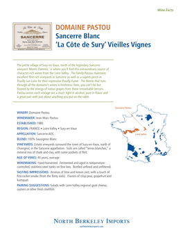 DOMAINE PASTOU Sancerre Blanc 'La Côte De Sury'