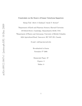 Constraints on the Source of Lunar Cataclysm Impactors