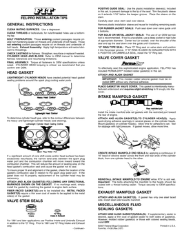 General Instructions Head Gasket Valve Cover Gasket