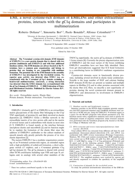 EMI, a Novel Cysteine-Rich Domain of Emilins and Other Extracellular