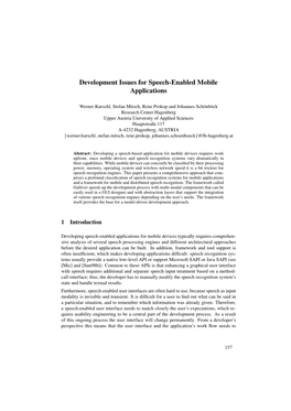 Development Issues for Speech-Enabled Mobile Applications