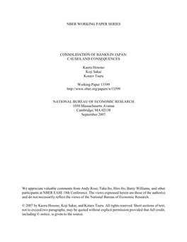 Consolidation of Banks in Japan: Causes and Consequences