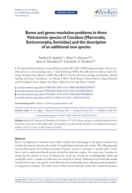 Mammalia, Soricomorpha, Soricidae) and the Description of an Additional New Species