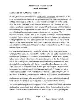 34-40, Matthew 28:18-20 in 2002, Pastor Rick Warren's Book ​The Purp