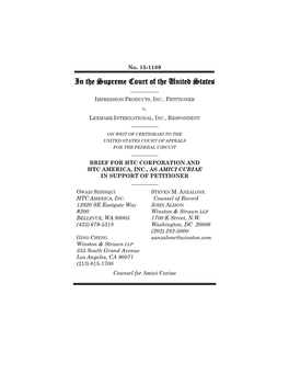 Htc Corporation and Htc America, Inc., As Amici Curiae in Support of Petitioner ______