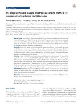 Modified Arytenoid Muscle Electrode Recording Method for Neuromonitoring During Thyroidectomy