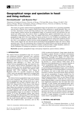 Geographical Range and Speciation in Fossil and Living Molluscs