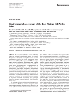 Environmental Assessment of the East African Rift Valley Lakes