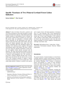 Specific Vicariance of Two Primeval Lowland Forest Lichen Indicators