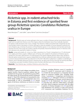 Rickettsia Spp. in Rodent-Attached Ticks in Estonia and First Evidence Of