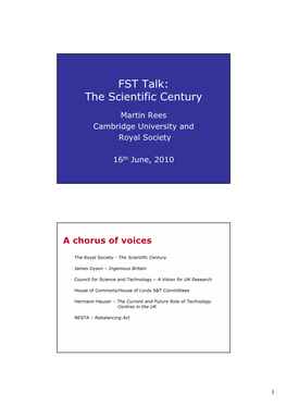 FST Talk: the Scientific Century