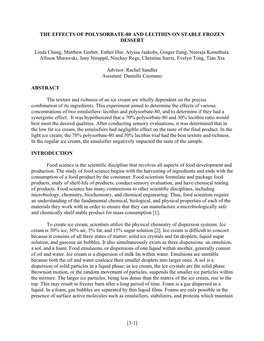 The Effects of Polysorbate-80 and Lecithin on Stable Frozen Dessert